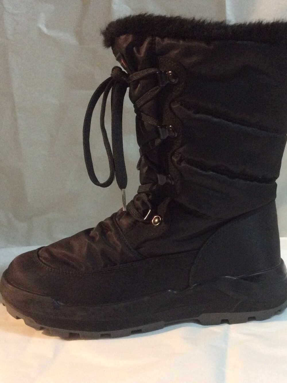 Olang Black Nylon Quilted Lace Up Mid Calf Winter Snow Boots Size 38